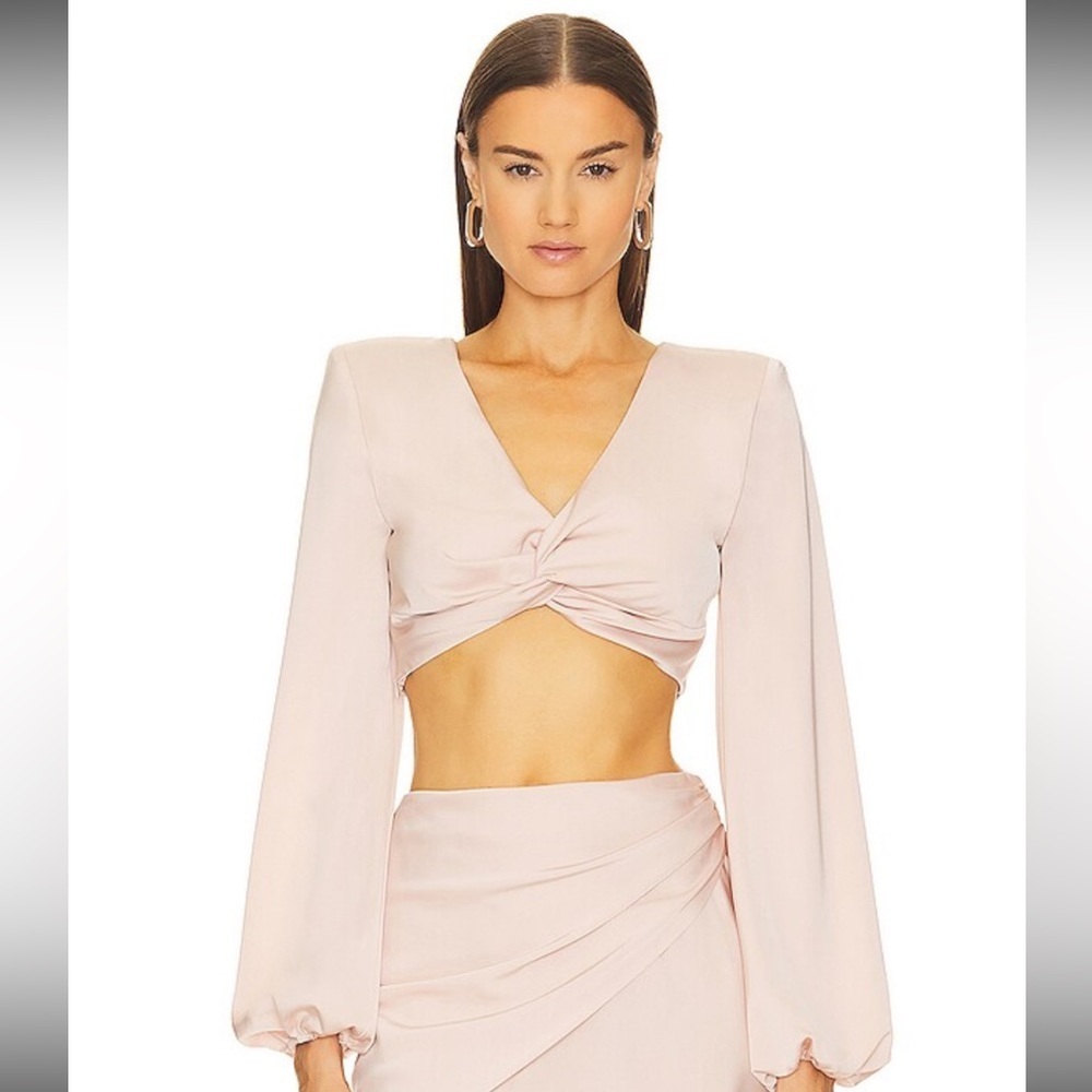 Michael Costello x Revolve Julieta Top in Elegant Blush LS Crop Top Size XXS NWT